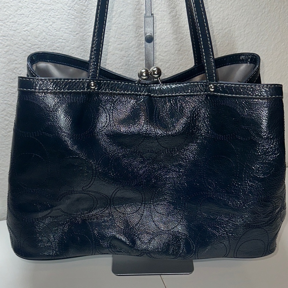 Coach Madison Navy Patent Leather Satchel Shoulder Bag - Picture 8 of 15